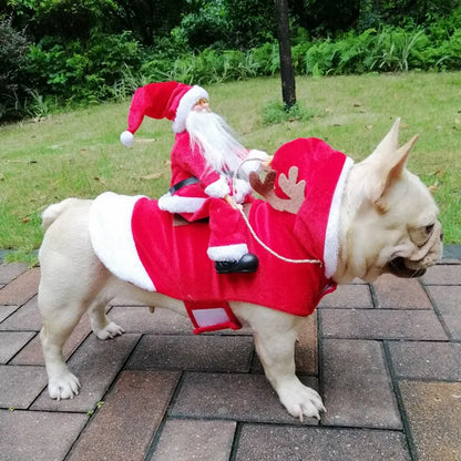 Fun Pet Dog Christmas clothes Santa Claus riding a deer Jacket Coat Pets Christmas Dog Apparel Costumes for Big Dog Small Dog