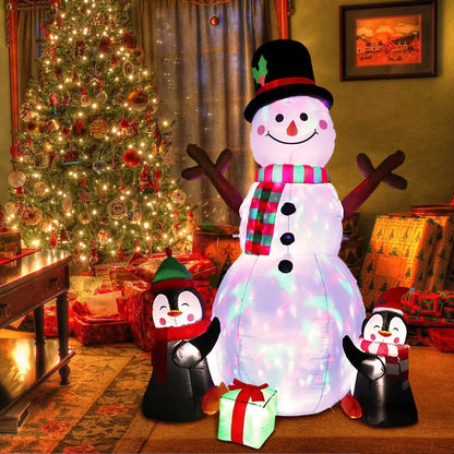 OurWarm 6ft Christmas Inflatables Decorations Blow Up Snowman Penguins Inflatable with Rotating LED Lights Party Supplies