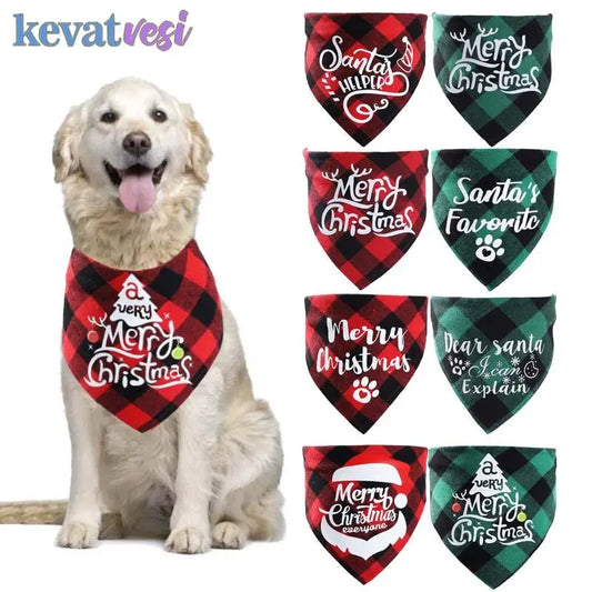 Pet Bandanas Plaid Dog Collar Washable Saliva Towel for Small Dogs Chihuahua Marry Christmas Cat Costume Large Dog Accessories