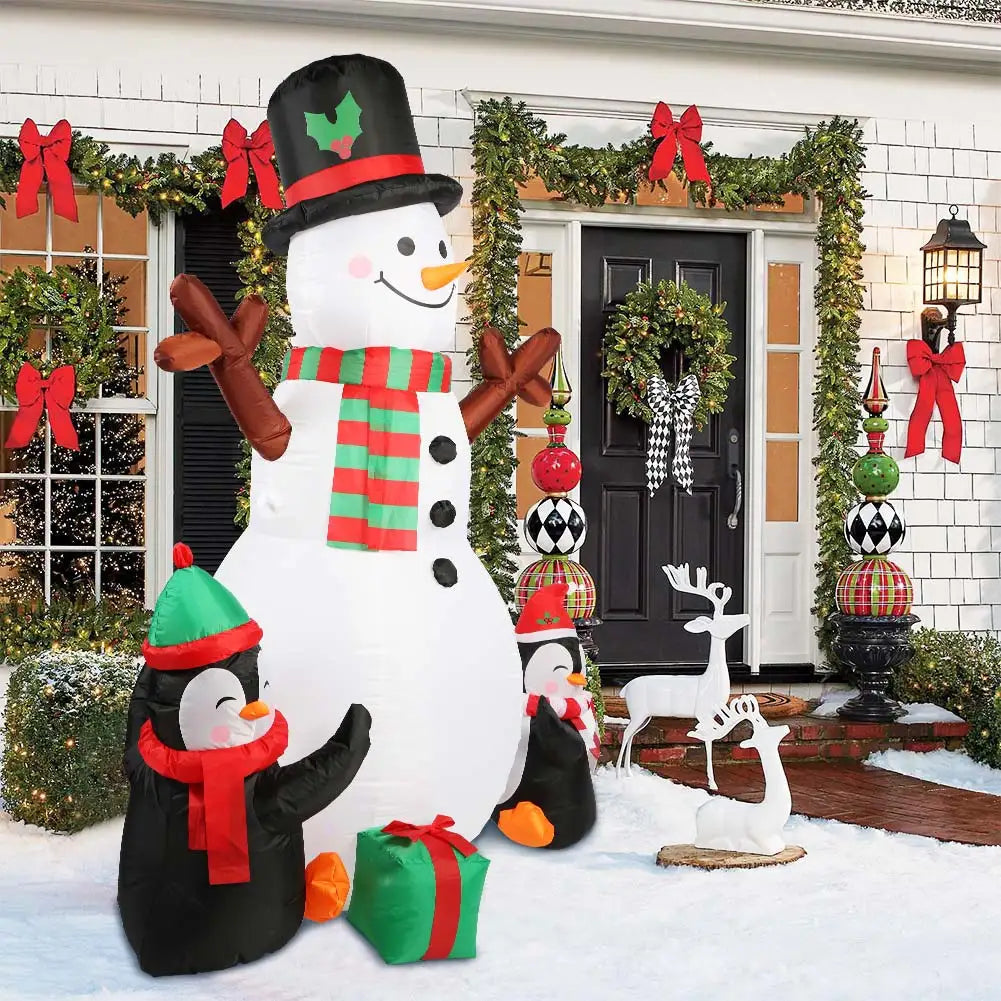 OurWarm 6ft Christmas Inflatables Decorations Blow Up Snowman Penguins Inflatable with Rotating LED Lights Party Supplies