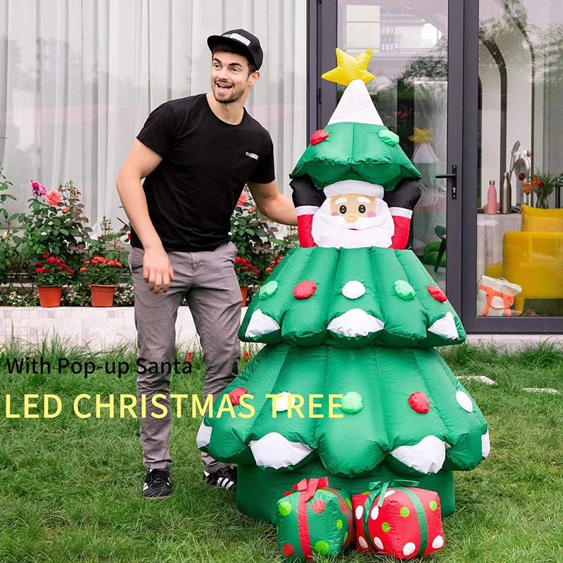 6 Ft Inflatable Christmas Tree with Santa Claus, Presents and LED Lights - Festive Outdoor Decoration for Joyful Holidays