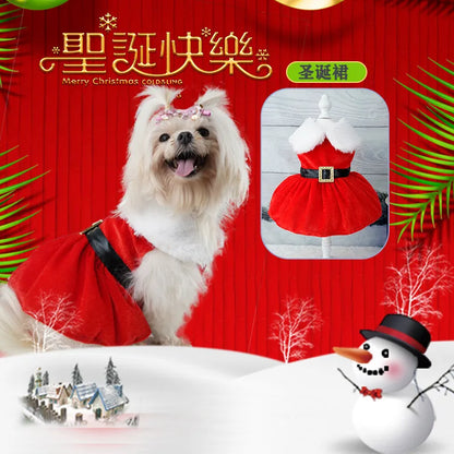 Christmas Coat Dog Clothes Dog Dress Xmas Dress Red Skirt Pets Cat Warm Dress Bow Skirt Comfortable Pet Supplies Dog Costume