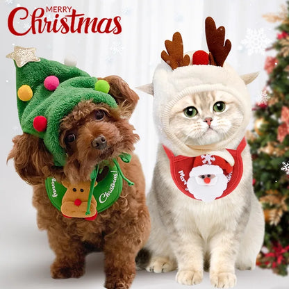 Dog Cat Christmas Hat Pets Clothes Bibs Puppy Cap Costume Accessories Navidad Xmas Home Decoration 2024 New Year Gift Bandana