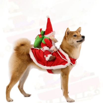 Christmas Dog Costume Funny Christmas Santa Claus Riding on Dog Pet Cat Holiday Outfit Clothes Dressing up for Halloween Xmas