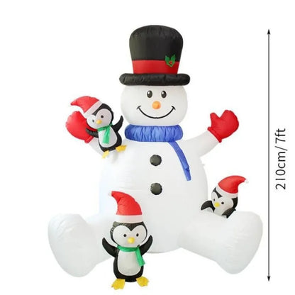 Christmas Inflatable Stacked Snowman and Penguin Illuminated by LED Lights