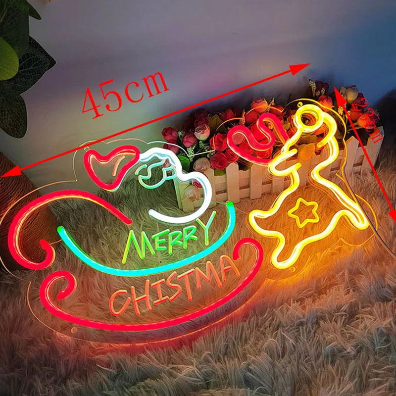 45cm Snowman Santa Claus Neon Light LED Sign Lamp Christmas Decoration Night Lights for Festival Party Room Shop Children Gift
