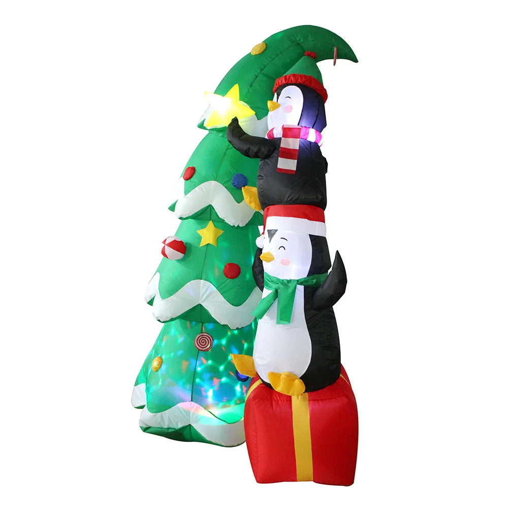 Climbing Penguins on a Colorful LED Christmas Tree - Your Garden's Ultimate Xmas Party!