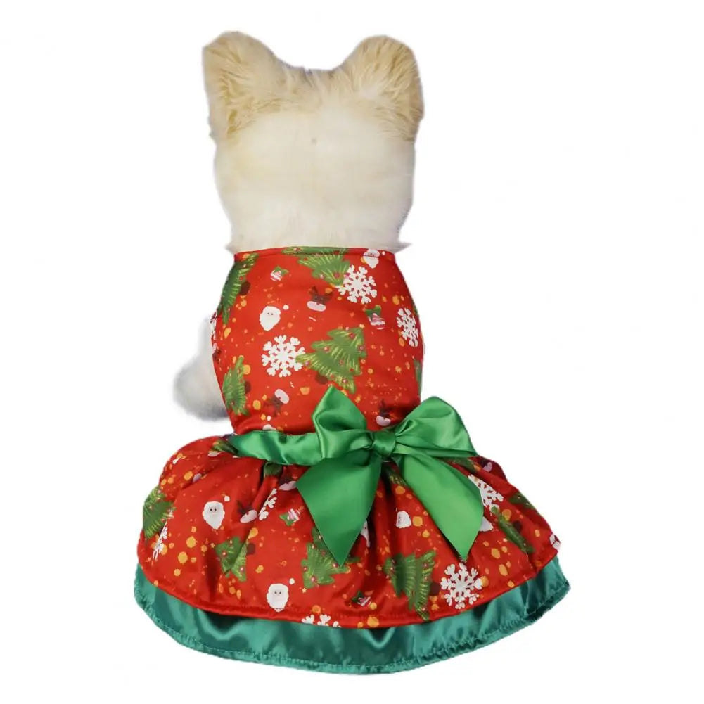 Festive Pet Clothing Adorable Pet Christmas Dresses Easy-to-wear Bowknot Decorated Holiday Clothes for Dogs Charming for Dogs