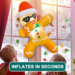 3.5 Foot Christmas Inflatable Gingerbread Man - Adorned with Xmas Hat and Built-In LED Lights for Festive Holiday Outdoor Decoration!
