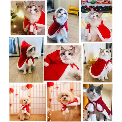 Cat Costume Santa Cosplay Funny Transformed Cat/Dog Pet Christmas Cape Dress Up Clothes Red Scarf  Cloak Props Decor