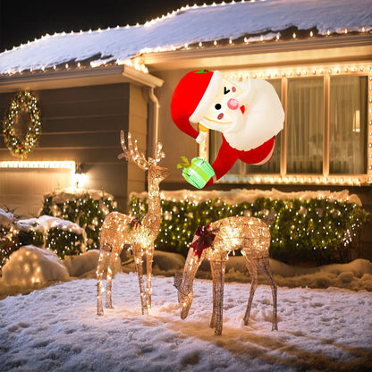 OurWarm 3.5Ft Christmas Inflatable Santa Claus Lean Out from Window Xmas Decorations Blow Up with LED Lights Outside Yard Lawn