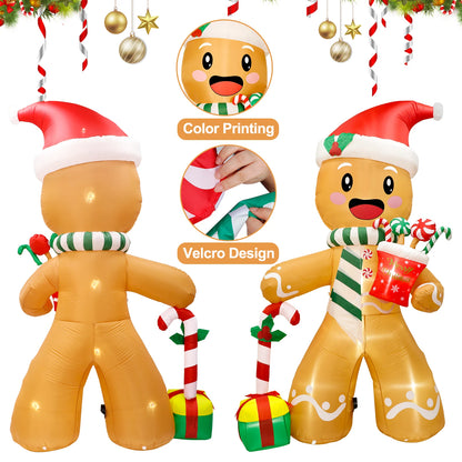 OurWarm 8FT Christmas Inflatables Outdoor Decorations Gingerbread Man Blow Up Inflatable Xmas with 8 LED Lights for Lawn Decor