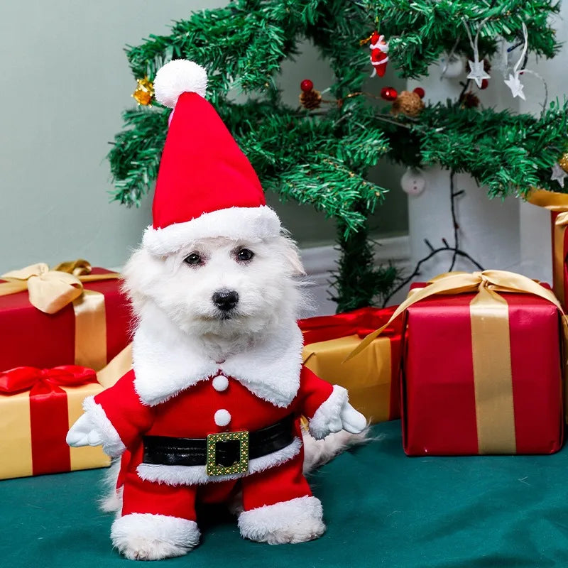 1pc 2023 Pet Christmas Costume Cape Dog Cat Santa Standing Suit Pet Cosplay Clothes for Festival Party Pet Decorative Supplies