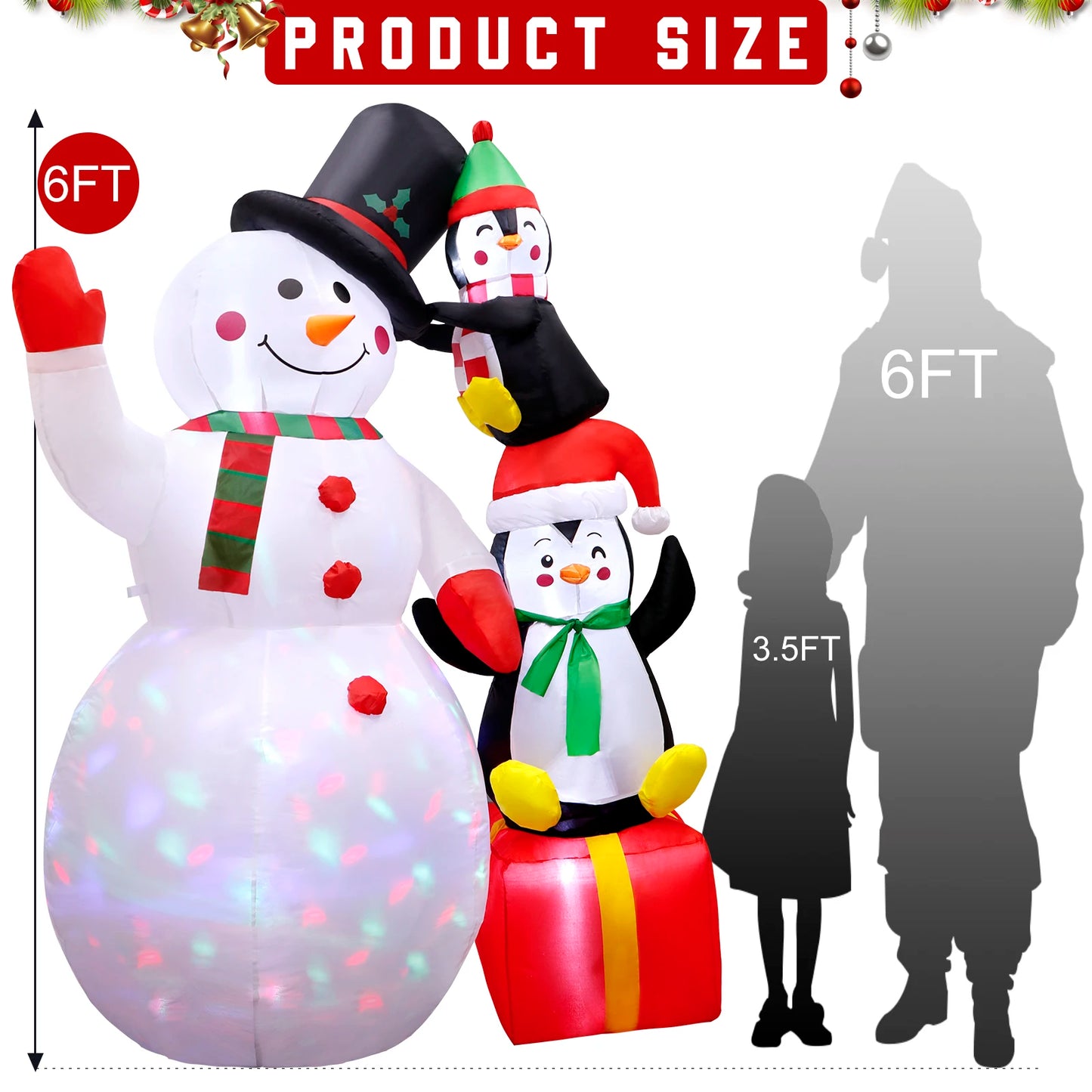 6-Foot LED-Lit Snowman Penguin Christmas Holiday Inflatable