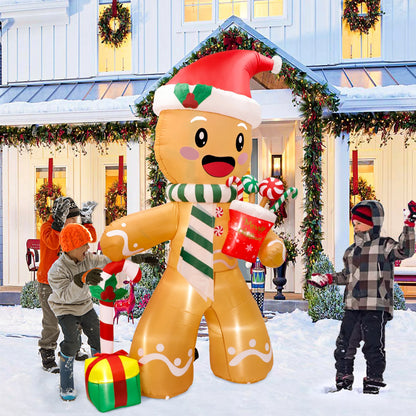 OurWarm 8FT Christmas Inflatables Outdoor Decorations Gingerbread Man Blow Up Inflatable Xmas with 8 LED Lights for Lawn Decor