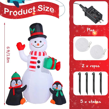 Magical 6ft Snowman & Penguins - Let Colorful Lights and Joy Blow Up Your Yard!