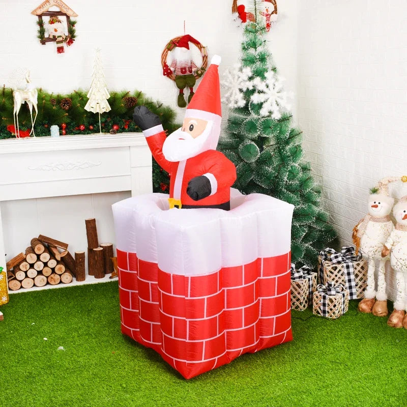 Christmas Inflatable Chimney with POP-UP Santa Built-in LED Lights Blow Up Yard Decorations for Outdoor Indoor Holiday Party