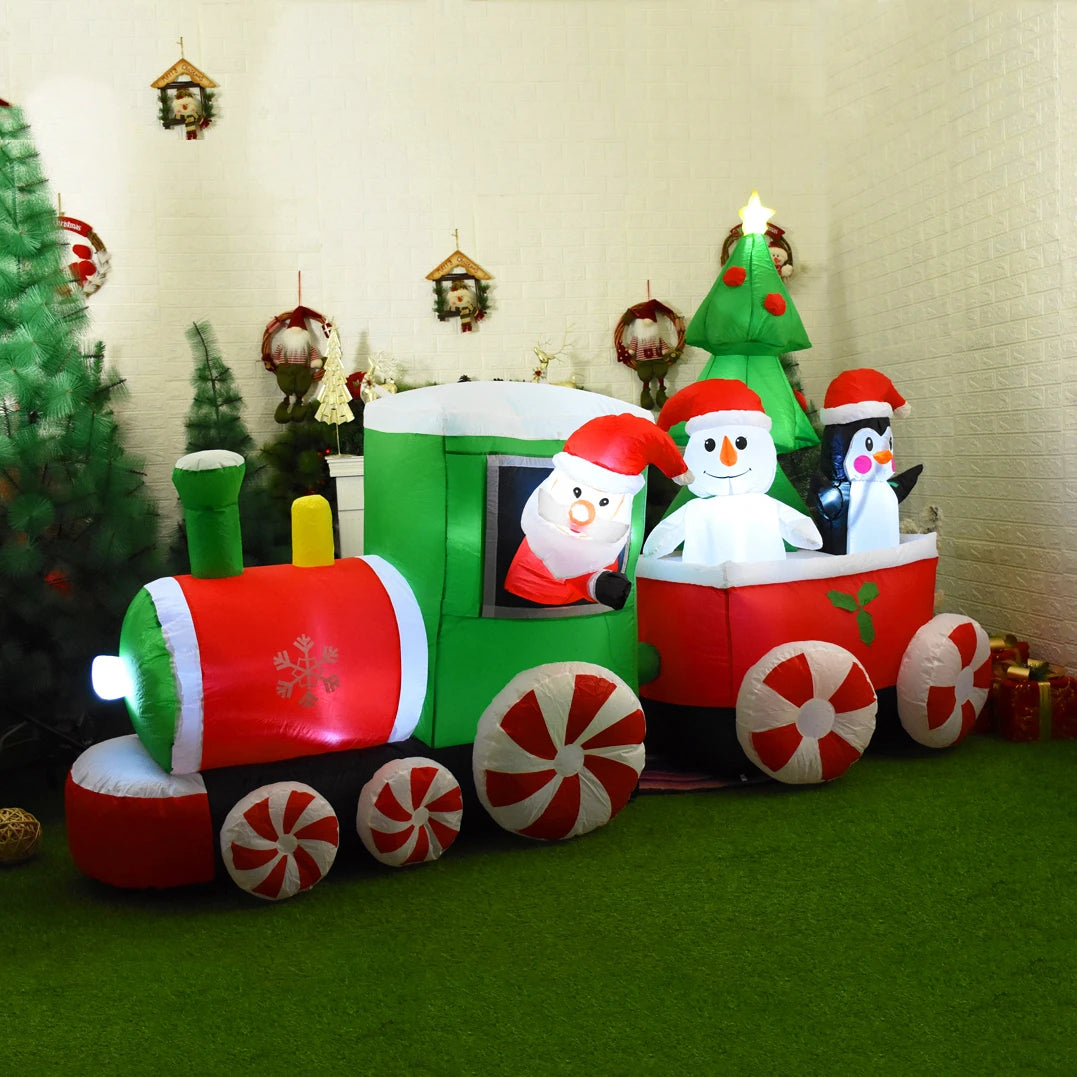 Christmas Decoration Inflatable Train Santa Claus Snowman Length 8.8ft Inflatable Toys with LED Lights Outdoor Garden Ornament