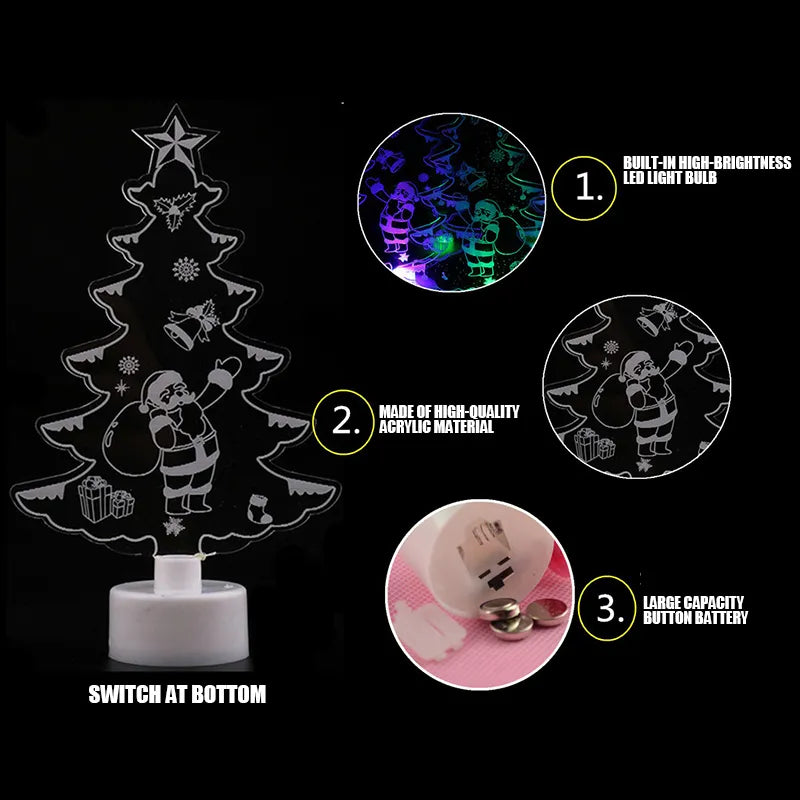 Colorful LED Decorative Lights Small Luminous Acrylic Christmas Tree Snowman Santa Claus Gifts Xmas Table Top Ornaments