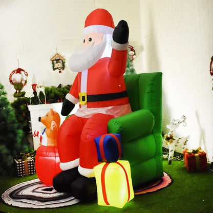 Large Size Chirstmas Inflatable Toys Santa Claus Sitting on Sofa with Bear Gifts Led Lights New Year Party Outdoor Decoration