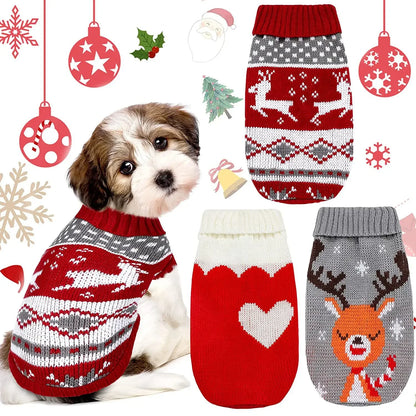 Christmas Reindeer Maple Leaf Snowflake Holiday Pet Clothes Turtleneck Knit Sweater Dogs Cats Winter Pet Warm Clothing