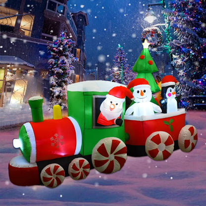 Christmas Decoration Inflatable Train Santa Claus Snowman Length 8.8ft Inflatable Toys with LED Lights Outdoor Garden Ornament