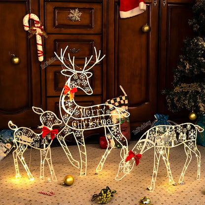 Reindeer Lit-up LED 3 Piece Iron Art - Handmade Christmas Garden Decor