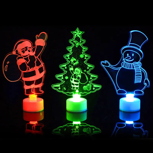 Colorful LED Decorative Lights Small Luminous Acrylic Christmas Tree Snowman Santa Claus Gifts Xmas Table Top Ornaments