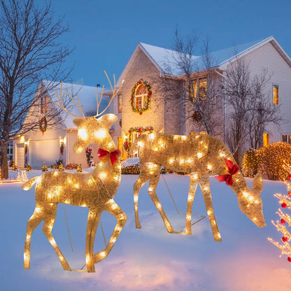 3pcs Iron Art Elk Deer Christmas Garden Decoration With LED Light Glowing Glitter Reindeer Xmas Home Outdoor Glowing Iron Elk