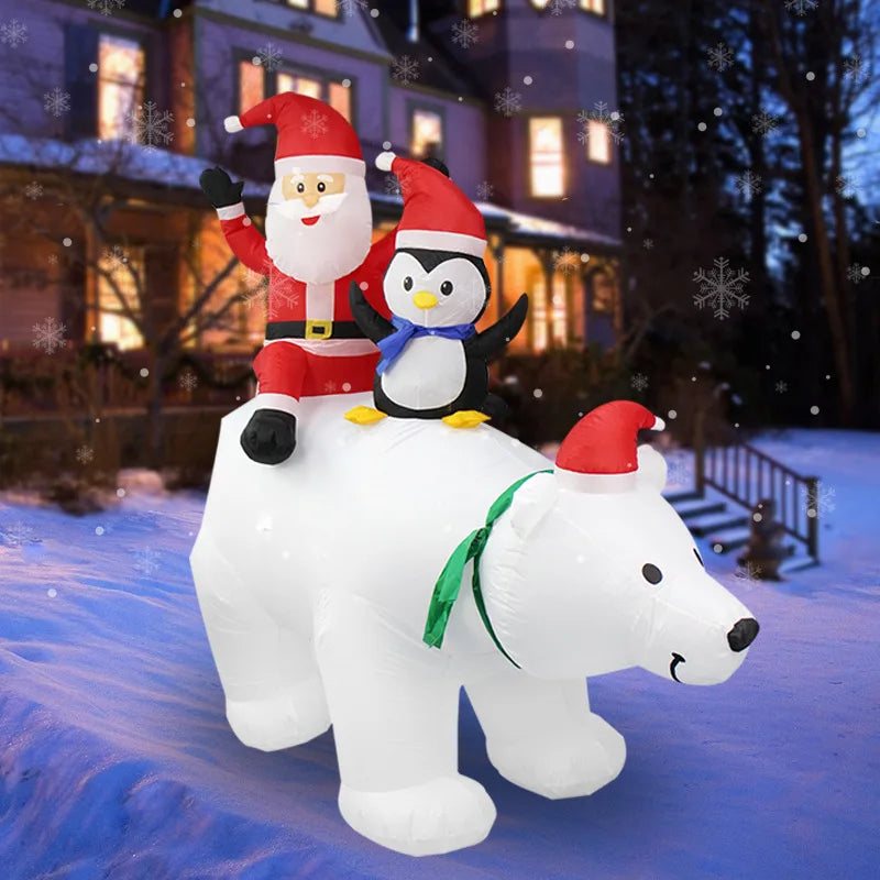 Inflatable Santa Riding a Polar Bear - A Merry Christmas Adventure with LED Lights!