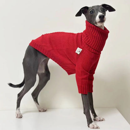 Italian Greyhound Sweater Whippet Turtleneck Red Christmas Knitted Sweater Warm Pet Clothing