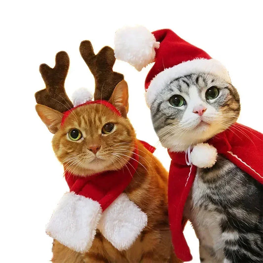 Cozy Santa Hat Pet Costume: Festive Christmas Scarf Gift for Cats, Dogs, and Puppies