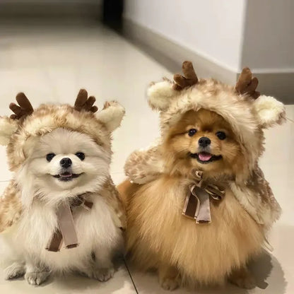Whimsical Halloween and Christmas Cosplay: Elk Cloak Pet Costume for Small Dogs and Cats – Adorable and Playful Attire!