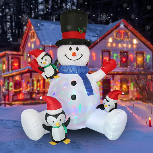 Christmas Inflatable Stacked Snowman and Penguin Illuminated by LED Lights