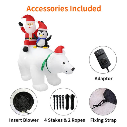 Inflatable Santa Riding a Polar Bear - A Merry Christmas Adventure with LED Lights!