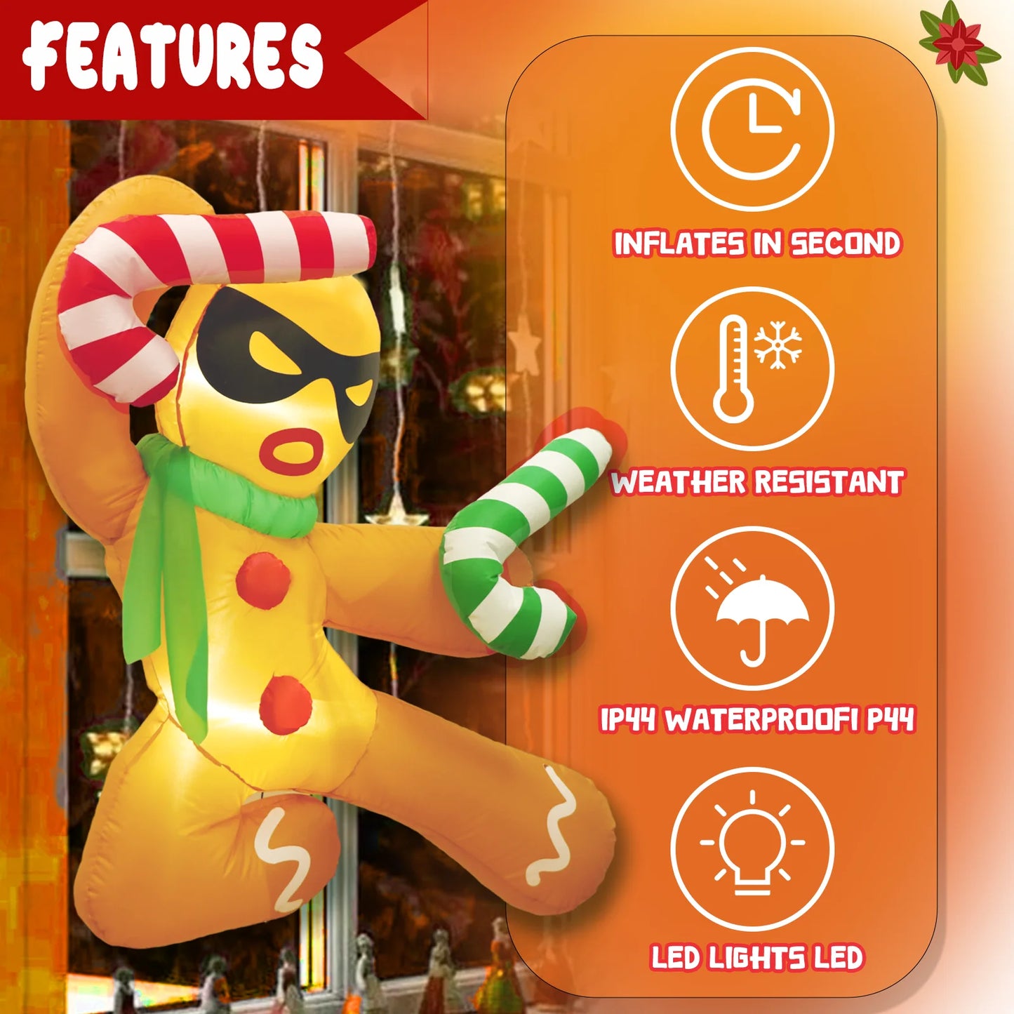 OurWarm 3.5Ft Christmas Inflatables Gingerbread Man Broke Out from Window Built-in LED Lights Blow up Yard Garden Home Decor