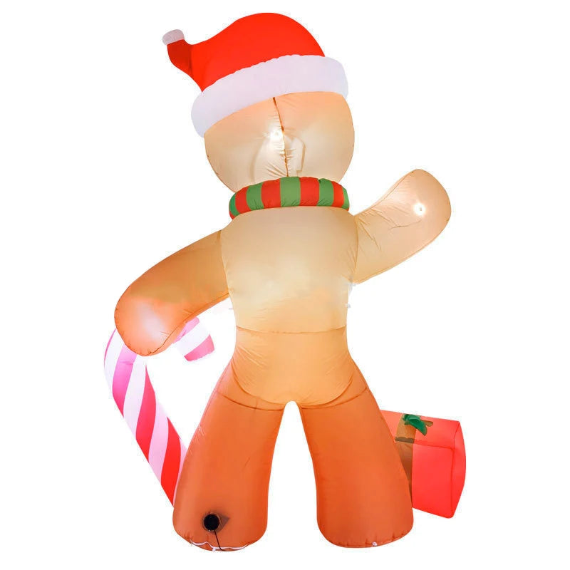 Gigantic Gingerbread Man with Candy Cane - 8 Foot Tall Inflatable Outdoor LED
