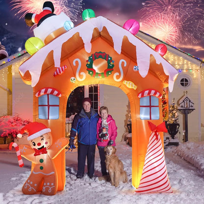 10 Ft Outdoor Christmas Inflatable Arch with Built-in Colorful LEDs and Gingerbread Man