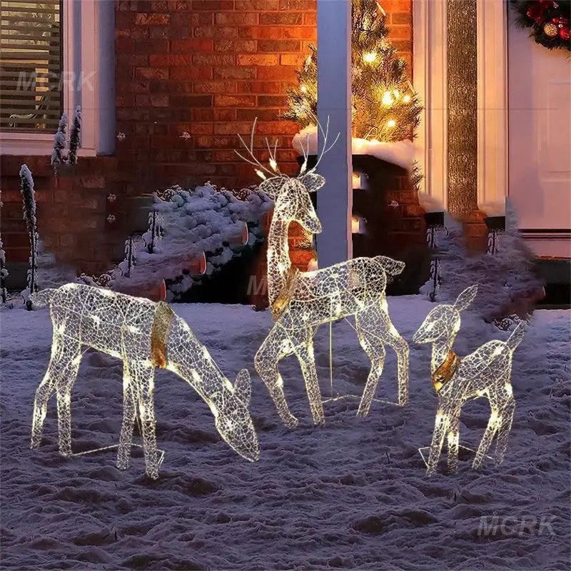 Iron Art Elk Deer Christmas Garden Decoration With LED Light Glowing Glitter Reindeer Xmas Home Outdoor Yard Ornament Decor