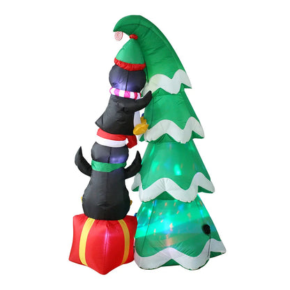 Climbing Penguins on a Colorful LED Christmas Tree - Your Garden's Ultimate Xmas Party!