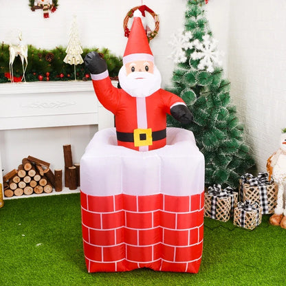 Christmas Inflatable Chimney with POP-UP Santa Built-in LED Lights Blow Up Yard Decorations for Outdoor Indoor Holiday Party