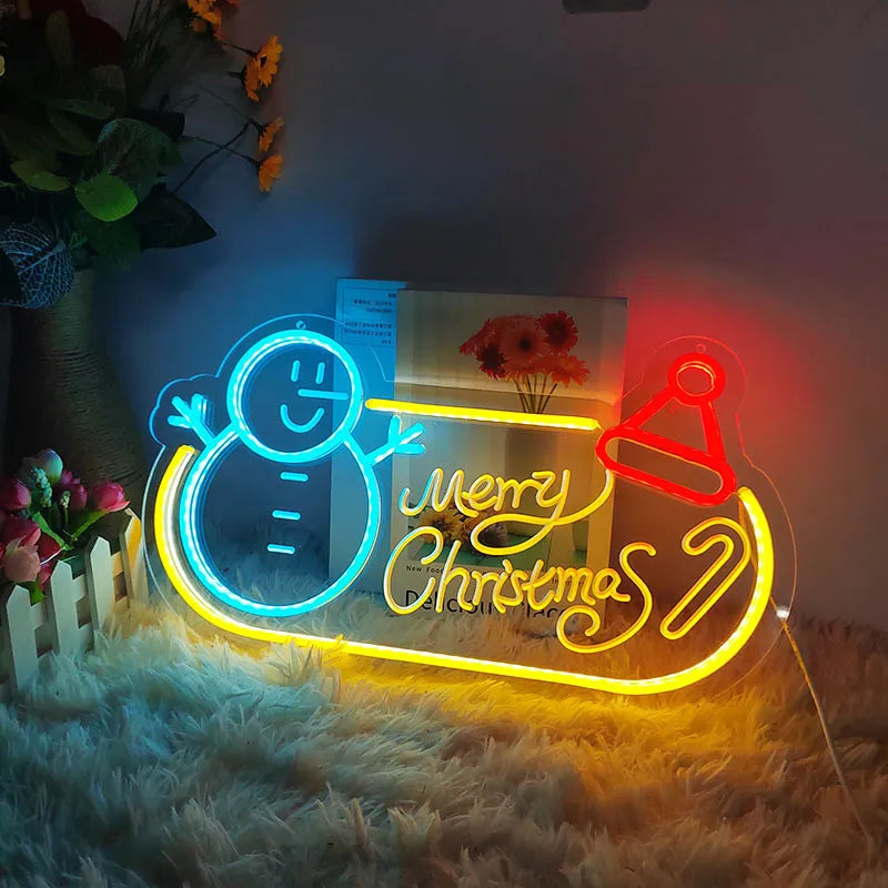 45cm Snowman Santa Claus Neon Light LED Sign Lamp Christmas Decoration Night Lights for Festival Party Room Shop Children Gift