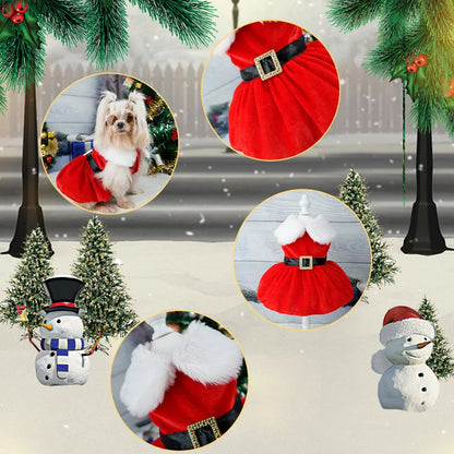 Christmas Coat Dog Clothes Dog Dress Xmas Dress Red Skirt Pets Cat Warm Dress Bow Skirt Comfortable Pet Supplies Dog Costume